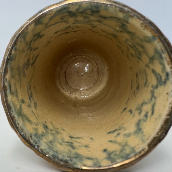 Vintage Small Blue Yellow Spongeware Stoneware Pitcher Vase Ceramic Piece - Picture 12 of 16